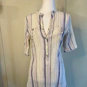 Vintage Diab'less White Blue Pink Gold Striped Tunic Paris